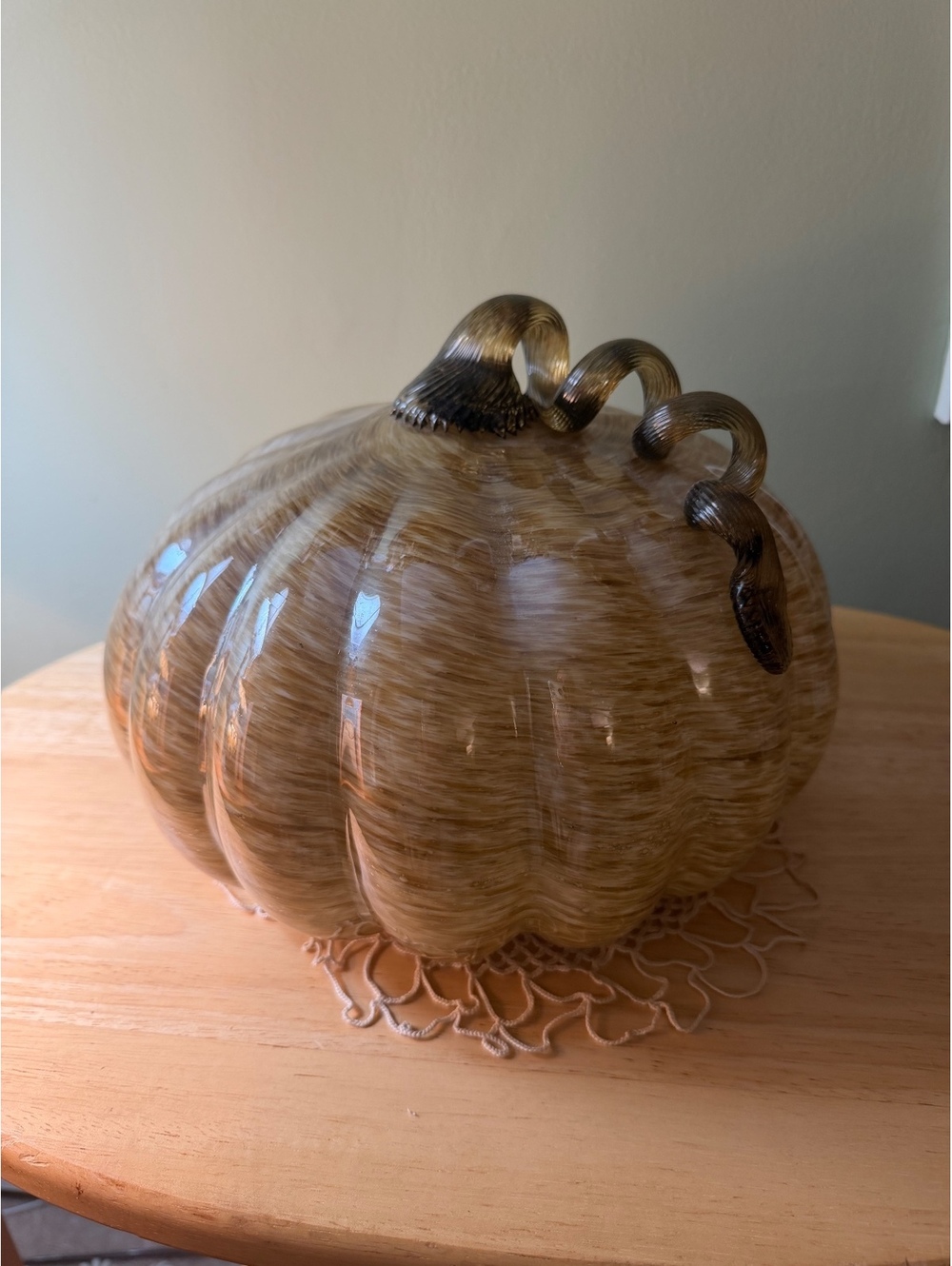 Handcrafted Glass Pumpkin  with Curled Stem